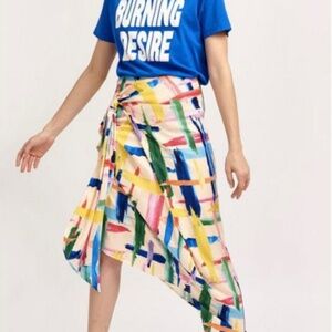 ESSENTIAL WOMENS SKIRT YELLOW BLUE PINK ASYMMETRICAL 34